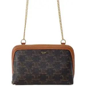 셀린느 Triomphe 트리옴페 로고 캔버스 레더 트림 체인 클러치백 10E382CBX 04LU