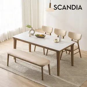 [스칸디아]멜리토 포세린 통세라믹 6인용 원목 2000 식탁세트(의자3+벤치1)