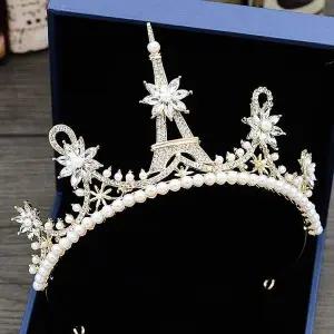 [콩심팥심]에펠탑 티아라 웨딩 머리띠 에펠탑골드 왕관