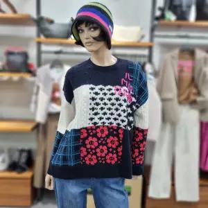 베네통/애플아울렛/알파카 혼방 자수 레터링 루즈핏 니트/BAKPA7561