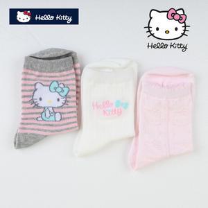 헬로키티 파랑리본 3족 세트 초등 여아 어린이 키즈 중목 봄 가을 양말 8세-12세