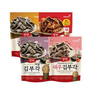 동원 양반 김부각 50g 4종(오리지널2개+마늘2개+새우2개+김치맛2개) [바삭한 아이 어른 회사 사무실 간식 ]