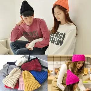 크리스마스 여성 남자 모자 무지 니트 여자 겨울 비니 골지 선물 숏