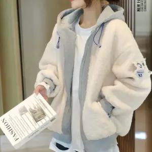 뽀글이 후드 점퍼 겨울 오버핏 플리스 레이어드 캐주얼 여성 데일리 아우터