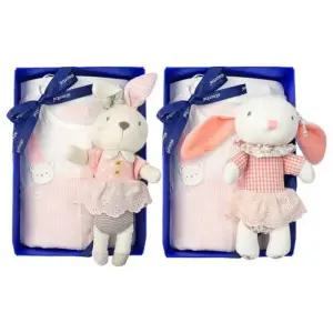 [갤러리아] (압소바말띠출산,백일,아기우주복)블블코튼모달우주복+토끼딸랑이세트(A11-10623SET)