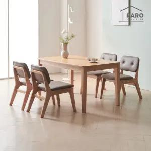 [/착불배송] 노엘 1250 고무나무 원목 낮은 4인 식탁 세트(식탁+의자4)