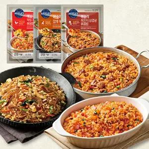 [애슐리홈스토랑]T인기 볶음밥 12인분 대용량팩 (깍두기베이컨 1봉+묵은지삼겹살 1봉+잡채 1봉) (1봉 당 4