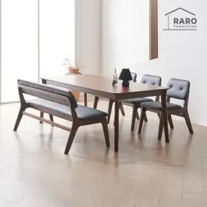 [/착불배송] 롤랑 1900 고무나무 원목 낮은 6인 식탁 세트 (식탁+의자3+벤치1)
