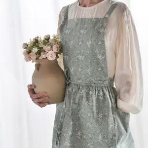 플라워 꽃무늬 원피스형 앞치마 린넨/면앞치마/주방용품/앞치마/원피스/카페/서빙/업소/요리/공방