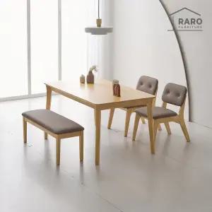 [/착불배송] 라세티 1400 고무나무 원목 낮은 4인 식탁 세트 (식탁+의자2+벤치1