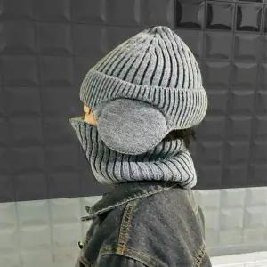 [콩심팥심]어린이 5컬러 방한용품 겨울 귀달이 비니 목도리 세트