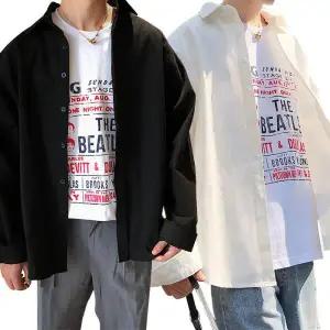 /오엠티 남자 면 남방 체크 셔츠 오버핏 무지 긴팔 린넨