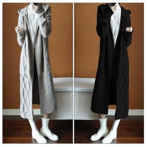 모자가디건 베이직 꽈배기 니트가디건 롱 포근 뜨개질 후드 캐주얼 55 66 77