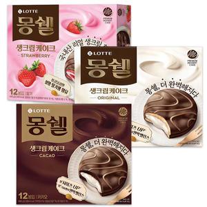 롯데 몽쉘 생크림케이크 오리지널 카카오 딸기 12개입 408g 4개