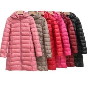 티류으스 여성 가을 겨울 경량 롱 다운코트 화이트 덕다운 탈부착 후드 아우터 WX