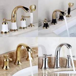 욕실 세면대 수전 2핸들 세트 3홀 니켈 팝업 회전 브러