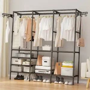 다용도 행거 스탠드형 이동식 옷걸이 조립식 옷장 공간활용 정리 수납 사이드 조립형 간단 후크 3단 침실
