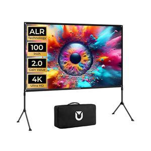 스탠드가 있는 ULTIMEA E-ALR 프로젝터 화면, 2.0 게인 야외 프로젝터 화면, 100인치 휴대용 프로젝션 화면, 80% ALR 화면, 홈 시어터용 4K 풀 HD 영화 화면, 스탠드가 있는 Photon 100