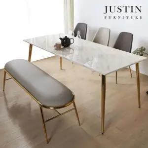 [저스틴퍼니처]브런치 6인 골드 대리석 식탁 세트(의자2+벤치1)