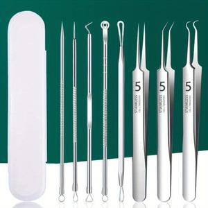 8개입 초미세 여드름 핀셋 세트 - 스테인리스 스틸 블랙헤드 제거기, 전문적인 얼굴 관리용 정밀 여드름 제