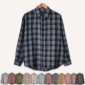 남자 겨울 기모 체크 셔츠 긴팔 오버핏 캐주얼 타탄 남방 남녀공용