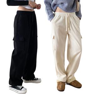 뉴나인 여성용 골덴 카고 와이드 밴딩 밍크 기모 팬츠