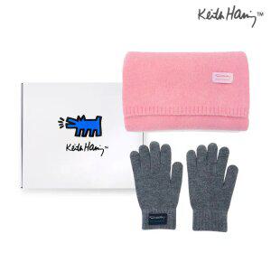 [케이스포함] 키스해링 퍼피 울 니트머플러 + 핑거홀 울 니트장갑