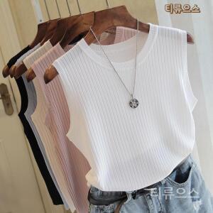 여성 나시 니트티 스 탑 민소매 린넨 이너 루즈핏 데일리 봄 여름 티셔츠 티류으스