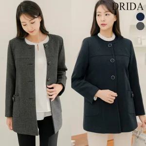 엄마옷  여성 겨울 라운드 하프 누빔 울 반코트 자켓 하객 50-60대 중년여성