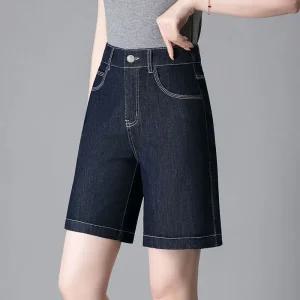 EAMT 여자 청반바지 데님 반바지 여름 아우터 하이웨스트 일자 와이드 5부 바지 힛템