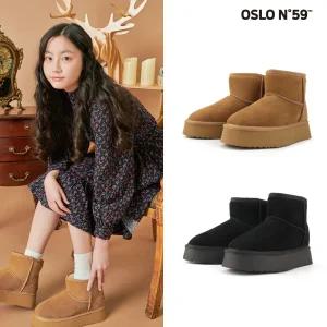 오슬로 N59 여성 천연소가죽 피요르드 숏 스웨이드 부츠 앵클 어그 털부츠