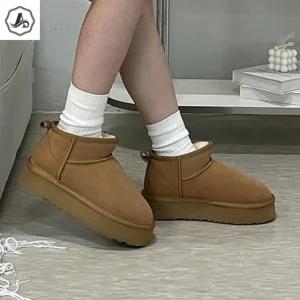 [애슬릿] 겨울 털 부츠 여성 소 가죽 숏 스웨이드 미니 발 편한