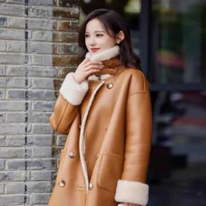 램스킨 양가죽 메리노 울 양면 양털 롱 무스탕 자켓 카멜 오버핏 롱무스탕 코트 시어링 기모