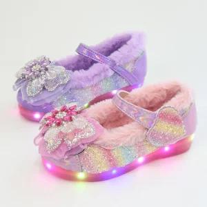 해피 눈꽃장식 여자 키즈 주니어 털안감 여아 LED 겨울구두