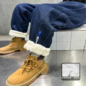 기모 데님 팬츠 청바지 겨울 방한 용 플리스 안감 양털 가을 스타일 나이가 많은 어린이 두꺼운 면 바지 20