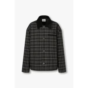 STUDIO TOMBOY 카라배색 포버튼 체크 점퍼 - 블랙