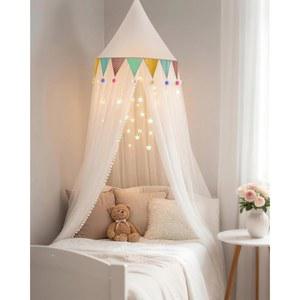 여자아이들을 위한 별빛이 있는 RIYDH 프린세스 침대 캐노피, 플레이 텐트 캐노피 커튼 실내 장식 용품 선물 남자아이들을 트윈 풀사이즈 독서용 누크 걸이 돔 모기장 흰색