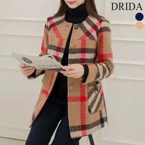 [하프클럽/]엄마옷  여자 겨울 체크 노카라 울 빅사이즈 누빔 자켓 40-50대 중