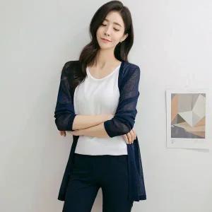 [엄마옷드리다] 여름 가벼운 기본 쿨 긴팔 아이스 얇은 시스루 썸머 사무실용 흰색 가디건 40 5.._P3073...