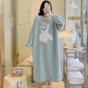 홈웨어 겨울 빅사이즈 원피스 오버핏 잠옷 수면 극세사