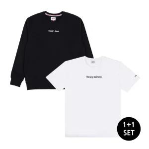 2PACK 타미진스 남녀공용 고급자수 맨투맨+반팔티셔츠