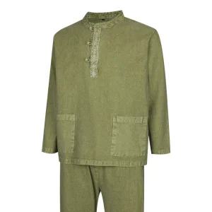 남자 라운드넥 천연염색 개량한복 상하의 세트 SS-HBA-M1-카키