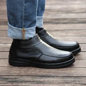 천연소가죽 남성 겨울 방한화 털안감 정장 캐주얼 겸용부츠 겨울털화 미끄럼방지 중년화 M