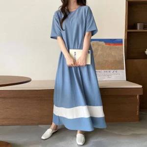 유진배색 임산부원피스 빅사이즈 여성 롱원피스 여름 임부복