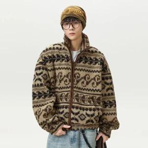 코디코치 빈터 자켓 남녀공용 집업 플리스 재킷 무드 자카드 패턴 루즈 오버사이즈 하이넥 점퍼 아우터