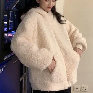 여성 후드 집업 루즈핏 시보리 귀여운 여성 곰돌이 후드 겨울 후리스 뽀글이 잠바 점퍼 양털