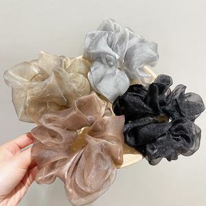 빅 곱창머리끈 시스루 스크런치 왕 실크 쉬폰