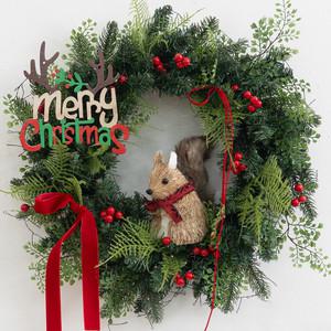 크리스마스 리스 벽장식 심플한 다람쥐 450mm 벽걸이 소품 현관 문 카페 입구 데코 꾸미기 겨울