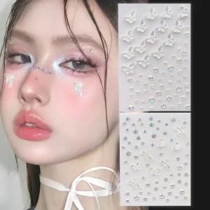 (18종) 오로라 페이스 스티커 파츠 큐빅 얼굴에붙이는 나비 리본 얼굴 페스티벌 축제 할로윈 메이크업