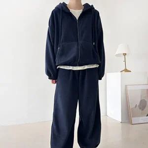 [옷자락]여자 겨울 후리스 포켓 박시 후드집업 조거팬츠 세트